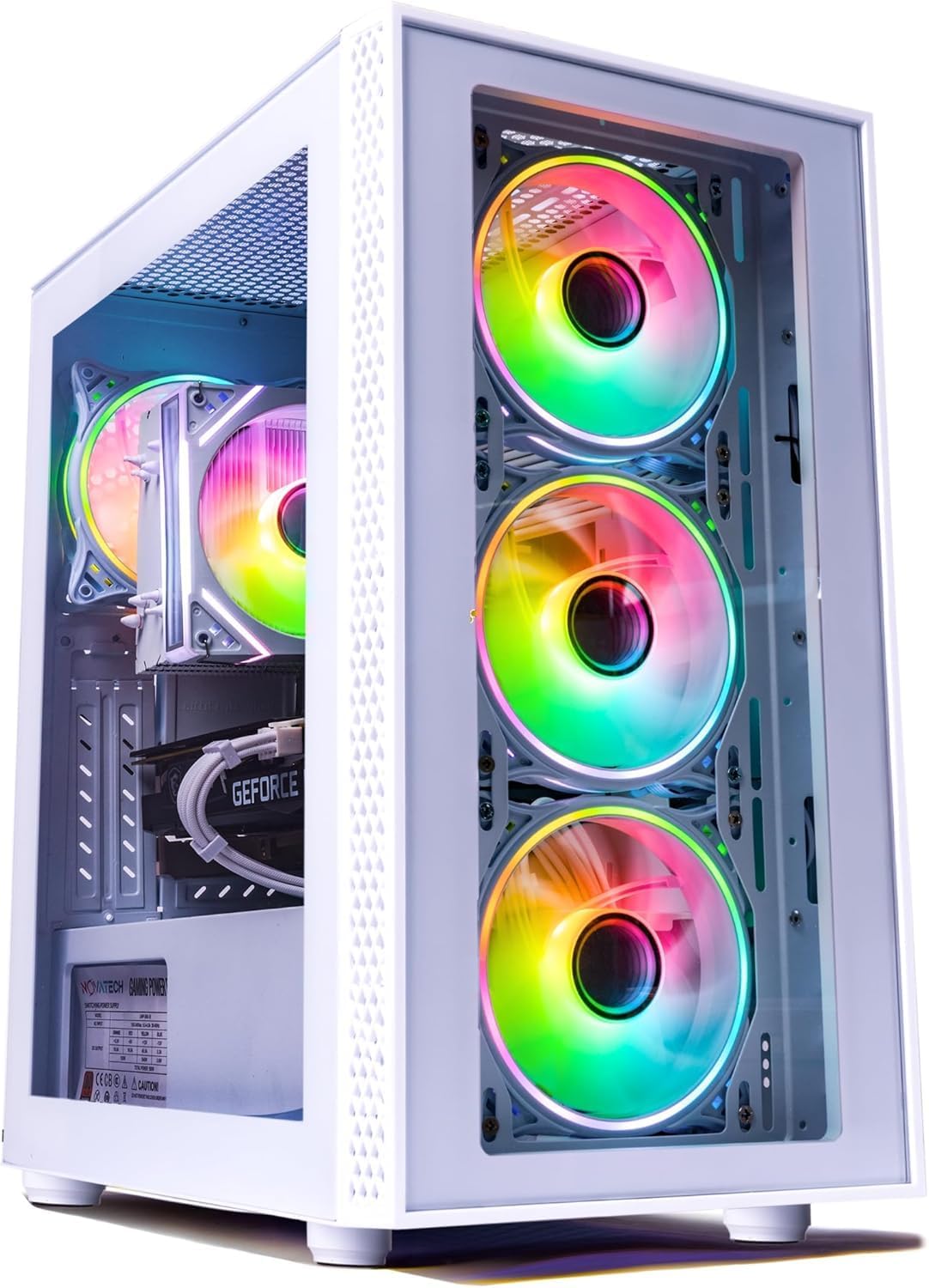 Front view of NOVATECH RTX 3050 Gaming PC Desktop white case