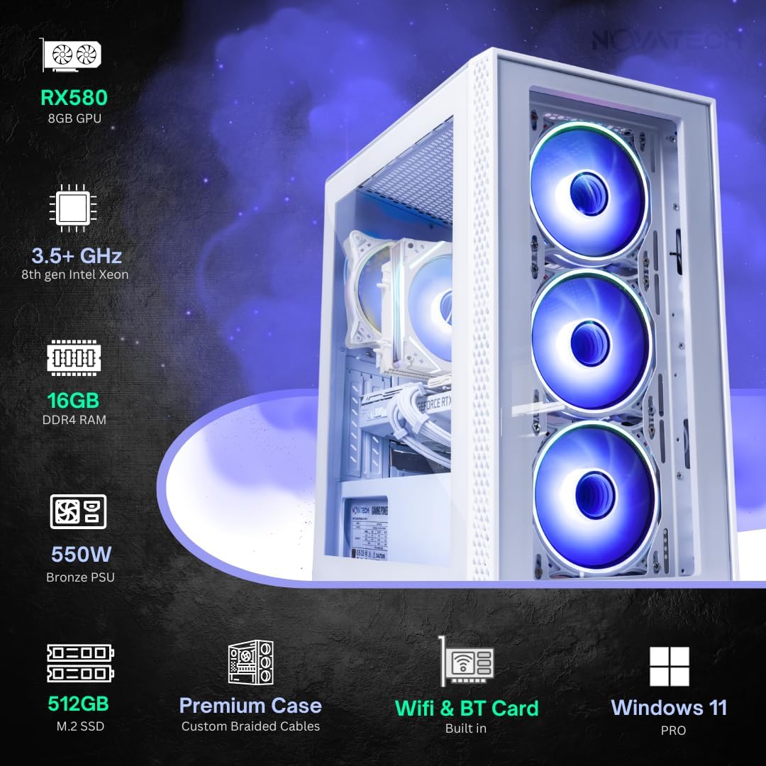 Specs of White NOVATECH Phantom Gaming PC with RX580 Graphics