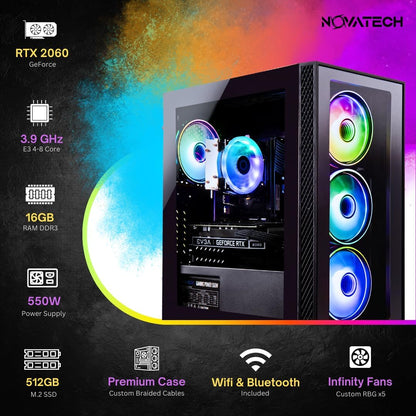 Phantom - Gaming PC Computer Desktop - RTX 2060 - Intel i7 Xeon E3 3.5-3.9GHz - 16GB RAM - 512GB M.2 SSD WiFi/BT, Win 10 Pro