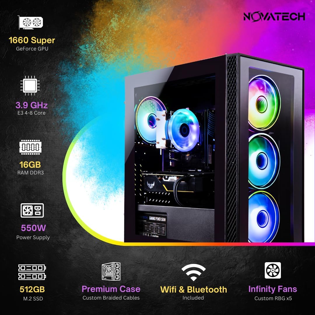 Phantom - Gaming PC Computer Desktop - 1660 Super - Intel i7 Xeon E3 3.5-3.9GHz - 16GB RAM - 512GB M.2 SSD WiFi/BT, Win 10 Pro,