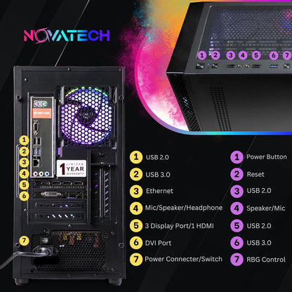 NOVATECH Phantom 2.0 - Prebuilt Gaming PC Desktop Computer - RTX 3050 - Intel i7 Xeon 3.5GHz - 16GB RAM - 512GB M.2 SSD WiFi/BT, Win 11 - Gaming Computer Tower - Pre Built PC Gaming - 1 Year Warranty