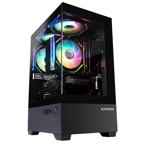 NOVATECH Prism gaming PC in a black panoramic glass case with RGB fans
